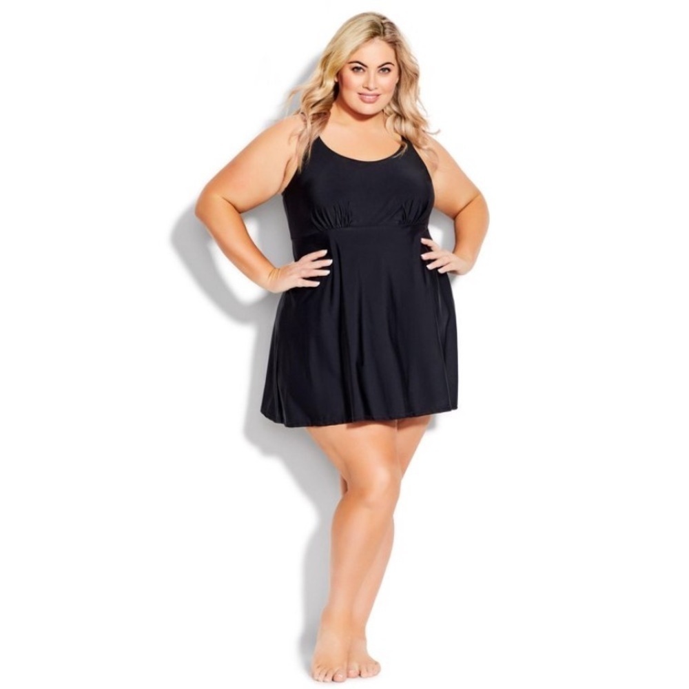AVENUE | Women's Plus Size Empire Swim
Dress - black - 20W new
